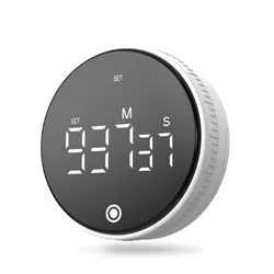 Magnetic Digital Kitchen Timer - Spin Countdown Stopwatch & Baking Reminder (White)
