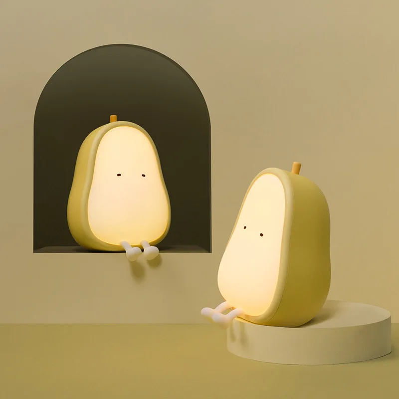 

Pear Cute Fruit Night Lamp Rechargeable Battery LED Light Soft Silicone Lovely Toy Gifts For Baby Child Bedroom Table Decoration