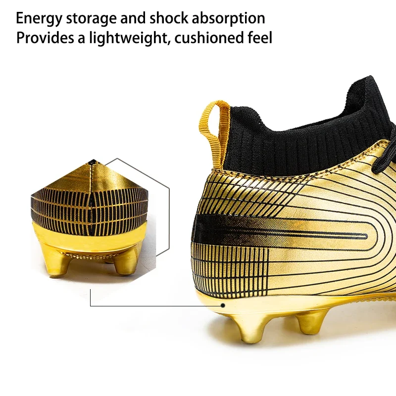 Soccer Shoes for Men Gold Light High Ankle Lawn Football Boots Kids Boys Original Anti-Slip Indoor Training Football Sneakers 4
