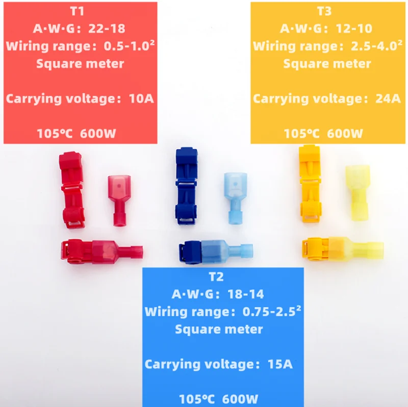 Terminal Connector T-shaped Crimp Terminal Electrical Connector Connection Clamps Quick-Free Stripping Plugs Cable Connector Plug 50 PCS