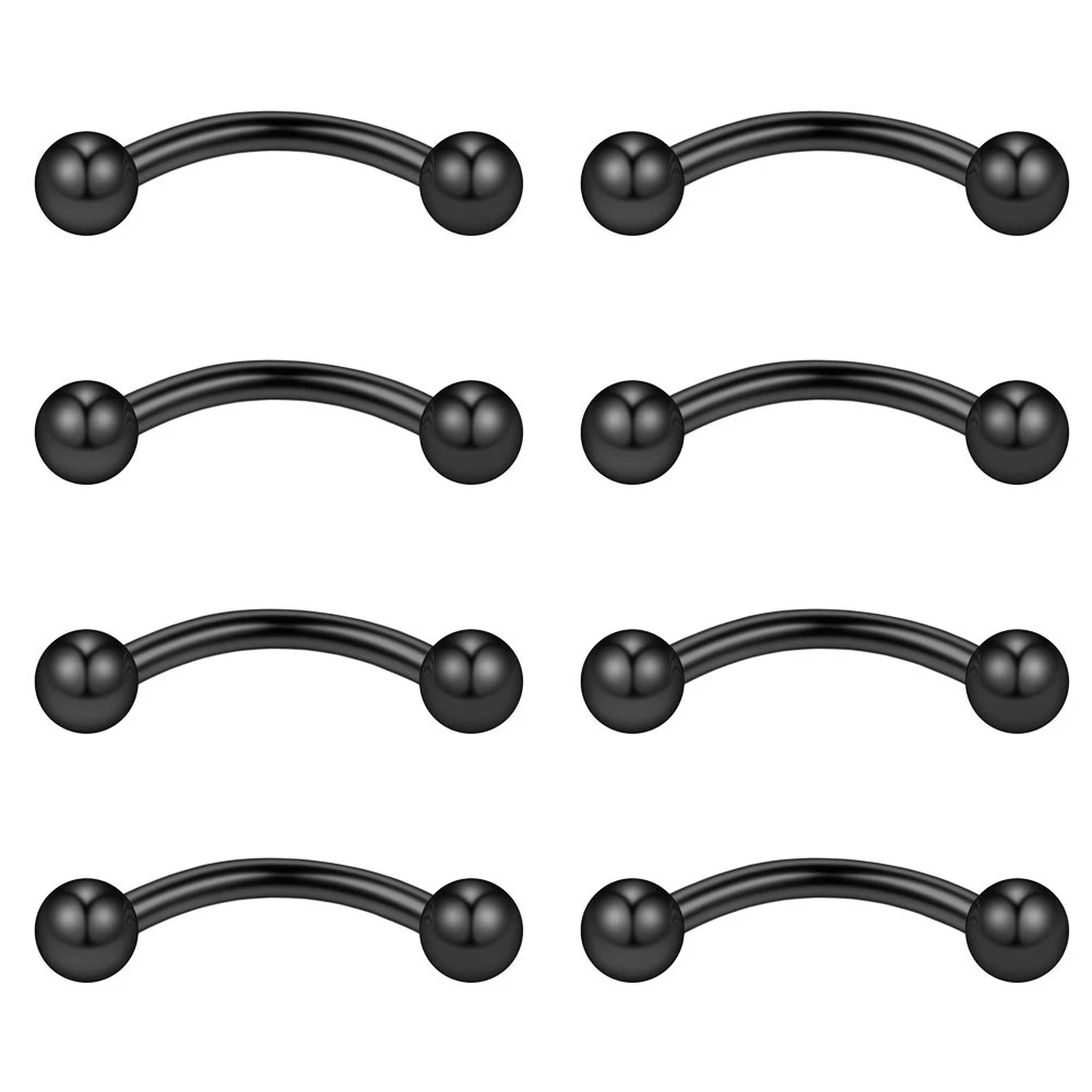 Piercing Jewelry Body Piercing Kit Body Jewelry 8PCS Eyebrow Piercing Curved Barbell with Ball/Spike 16 Gauge 6/8/10/12mm Black