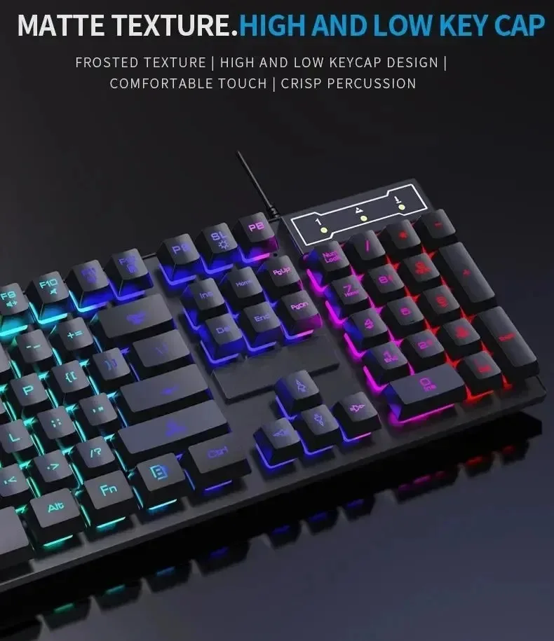 Kebidumei 104 키 백라이트 기계식 키보드 유선 게임용 키보드 게이머 PC 노트북 사무실용 빛나는 키보드 및 마우스 세트