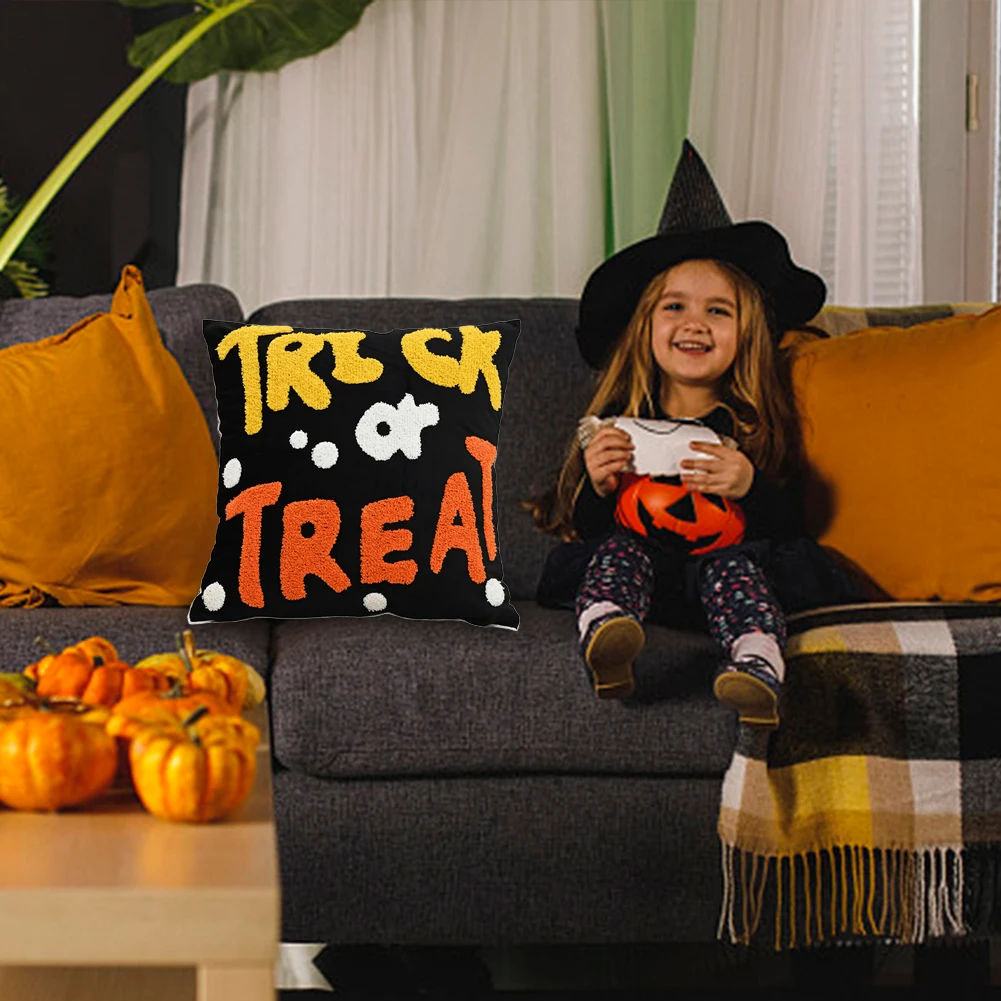 Halloween Embroidered Cushion Cover Embroidered Decorative Pillow Cover Couch Cushion Cover for Festival Party
