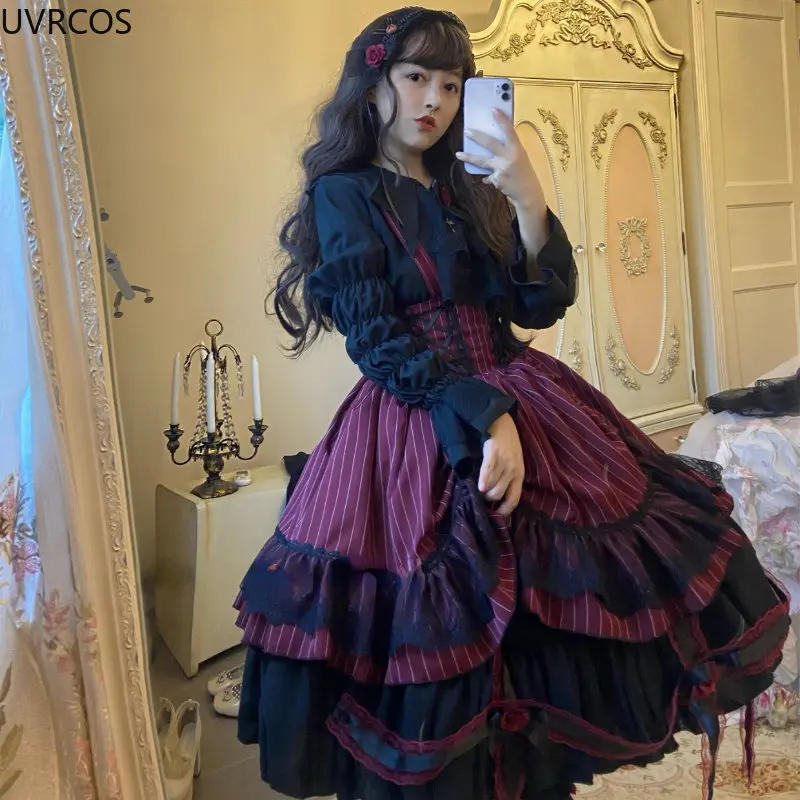 Victorian Gothic Lolita Jsk Dress Women Halloween Y2k Bat Collar Shirt Woolen Princess Dresses Vintage Punk Harajuku Party Dress lolita dress lolita suspender dress lolita cosplay costumes