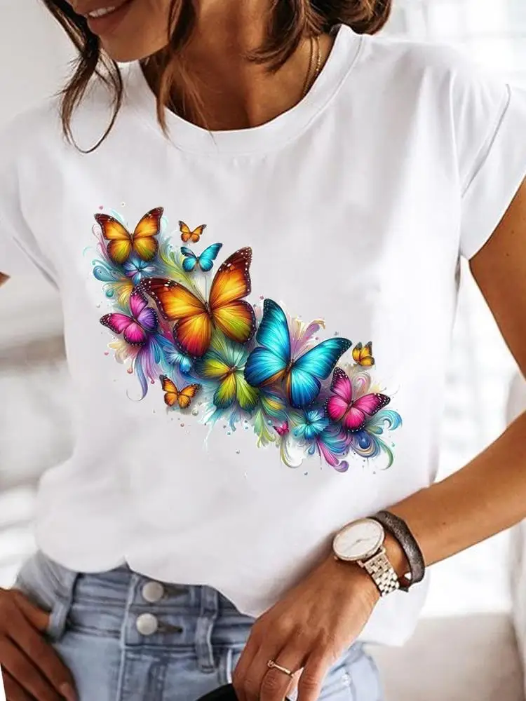 Clothes T Female Clothing For Women Graphic Tee Fashion Lady Sweet Flower 90s Casual Top O-neck Short Sleeve Print T-shirts