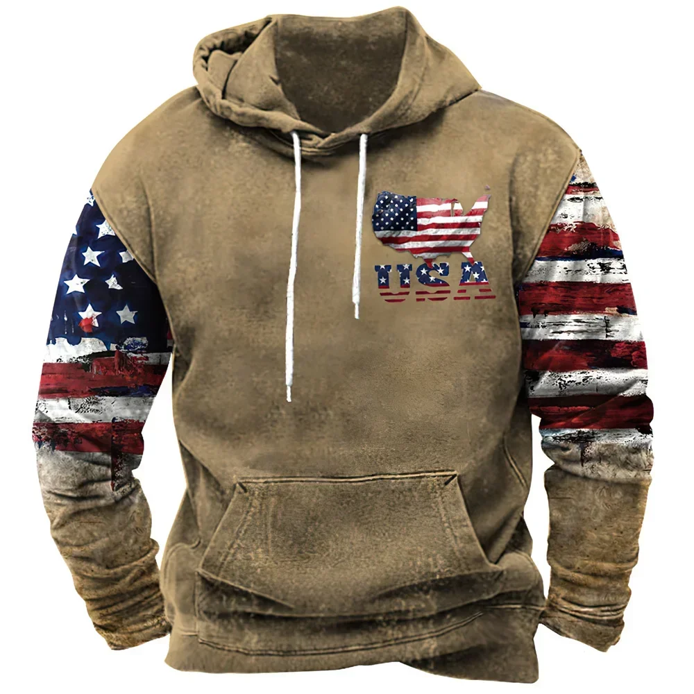 Sudadera con capucha con estampado de bandera de EE. UU. a la moda para hombre, tendencia de hip hop, ropa vintage Harajuku, novedad de primavera y otoño, sudaderas, tops de gran tamaño