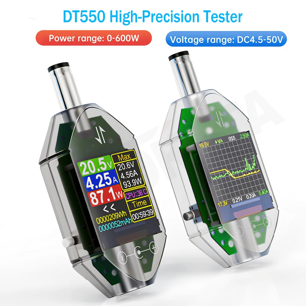 DC5.5 * 2.5 Schnittstellen-Tester DC 4.5-50V 0-12A Hochpräziser Spannungs-Strom-Tester Digitales Voltmeter Amperemeter 600W Leistungsmesser