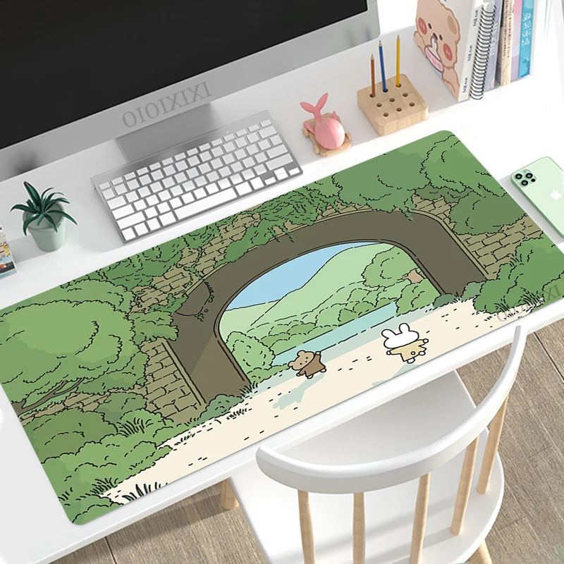 Bonito Coelho Verde Anime Mouse Pad Gaming xl Grande Casa hd Mousepad Xxl Teclado Almofada do Escritório Macio Não-deslizamento Tapete Computador Mousepad - Imagem 6