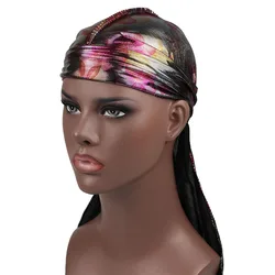 Unisex Laser Flower Imitation Silk Long Tail Pirate Hat Baotou Hat Hip Hop Light Cloth Hat Wedding Hat Turban Bandana Headwear
