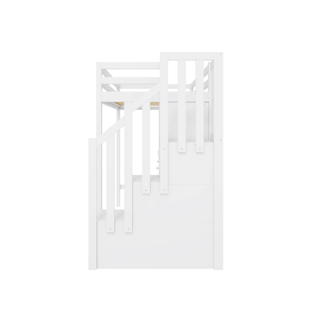 90 * 200 cm weißes Kinder-Etagenbett mit Schreibtisch und Kleiderschrank, Treppe, multifunktionales Kinder-Etagenbett, ausgestattet mit Schubladen und Kleiderschrank – Detail 13