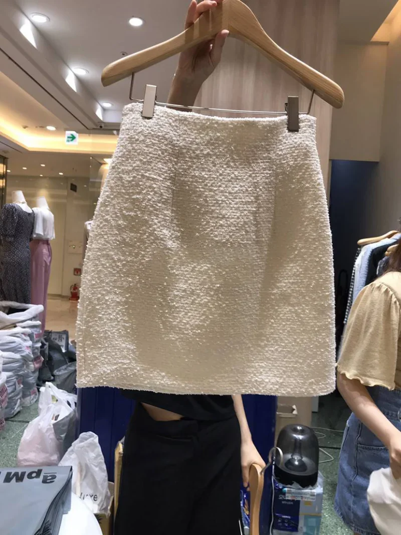 

Faldas Mujer Moda 2023 Retro High Waist Slim Woolen A Line Hip Wrap Black Tweed Skirt Mini Jupe Oversize Wild Sexy