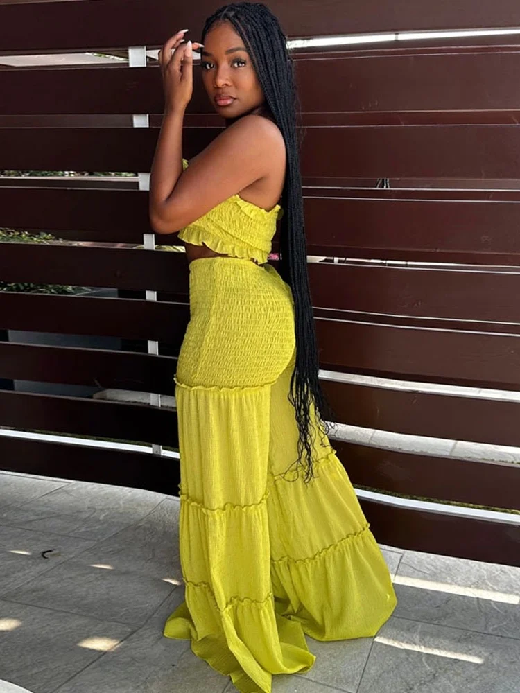 Wmstar 2 Piece Sets Women Wholesale Vest and Pants Sets Solid Two Piece Set of Spliced Strapless Pants Matching Suit 2025