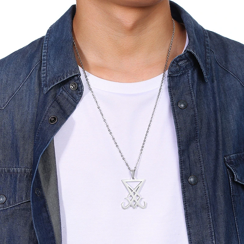 Silver Sigil of Lucifer Pendant Stainless Steel Necklace