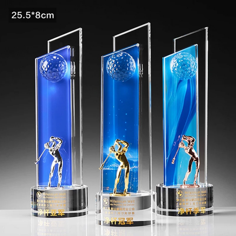 Customized High-End Golf Crystal Trophy, Souvenir, Home Decoration, Creative Wood, Resin Commemorative Rod, One Hole Awards, 1Pc