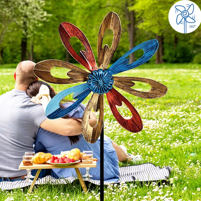 Wind Spinner With Stake Standing Lawn Flower Pinwheel Outdoor Garden Decor Sunflower Windmill Metal Rotating Fashion Windmill garden art decor windmill toys garden windmill wind spinner sunflower wind spinner