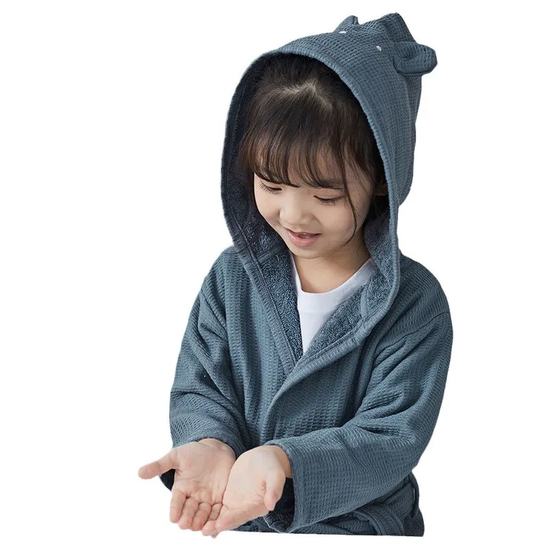 Hooded Bathrobe for Kids Adorable Animal Themed Nightgown Cotton Long Sleeve with Cap Sleepwear Perfect Child Bathroomrobe
