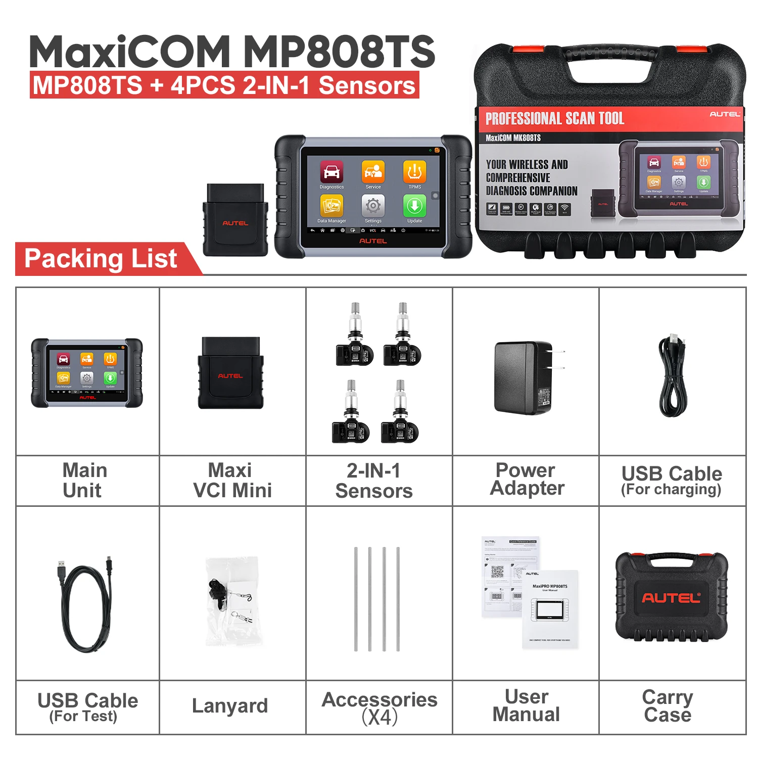 Autel MaxiCOM MK808TS PRO Auto Diagnostic Tool OBD2 Scanner Code Reader With Sensor TPMS Programing Functions PK MK808BT MK808TS car battery trickle charger Code Readers & Scanning Tools