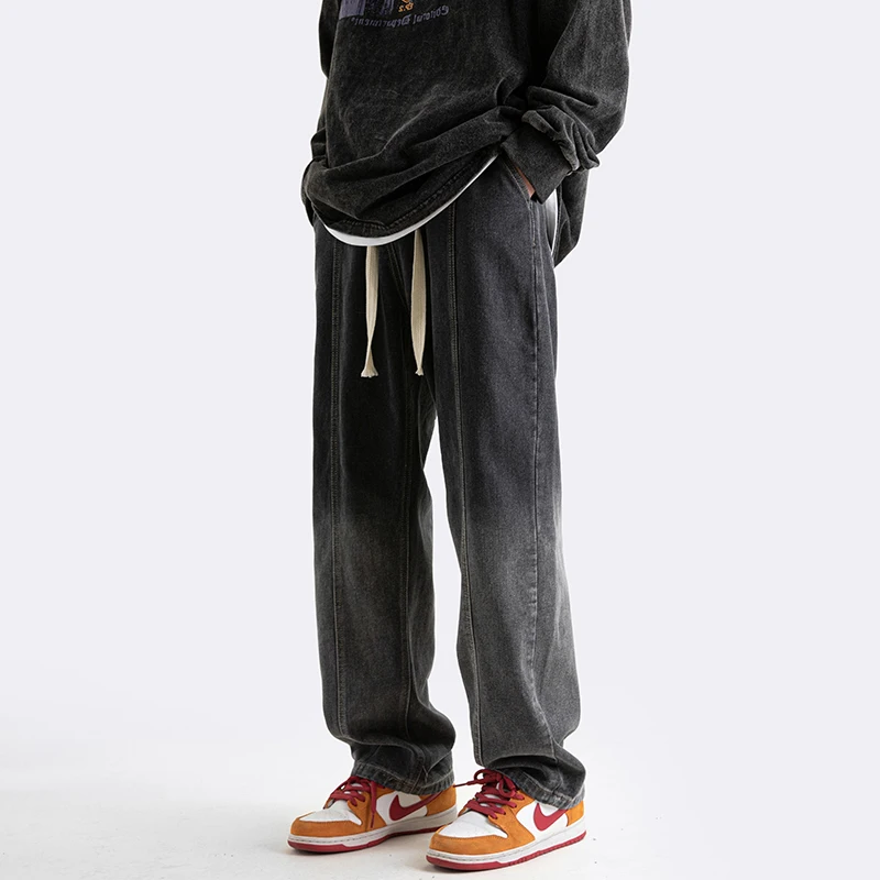 

Jeans for Men Loose Trousers Spring and Autumn Straight Denim Pants Men Elastic Waist Wide Leg Pants Male Bottoms