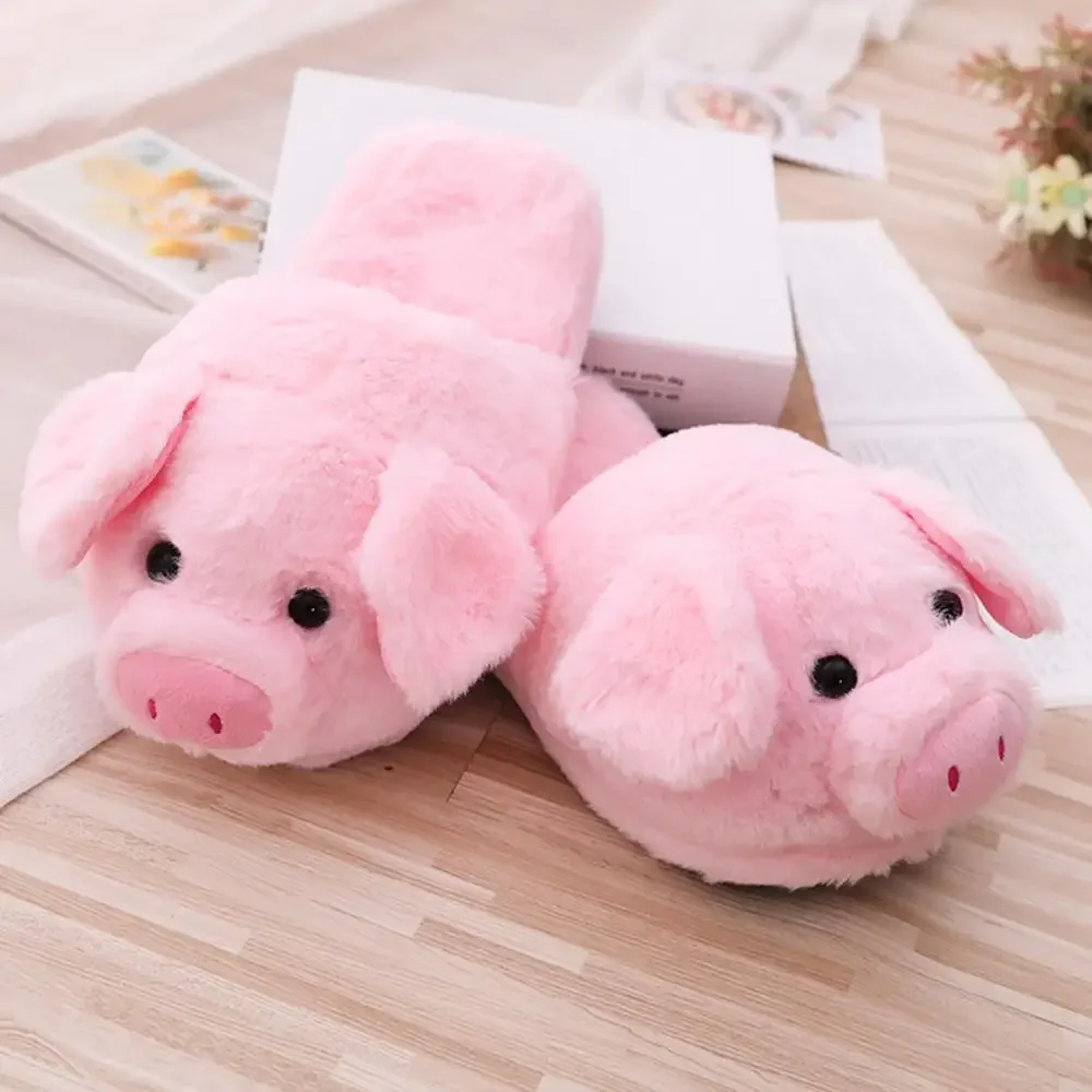 2025Winter Women Warm Indoor Slippers Ladies Fashion Cute Pink Pig Shoes Women's Soft Short Furry Plush Home Floor Slipper SH467