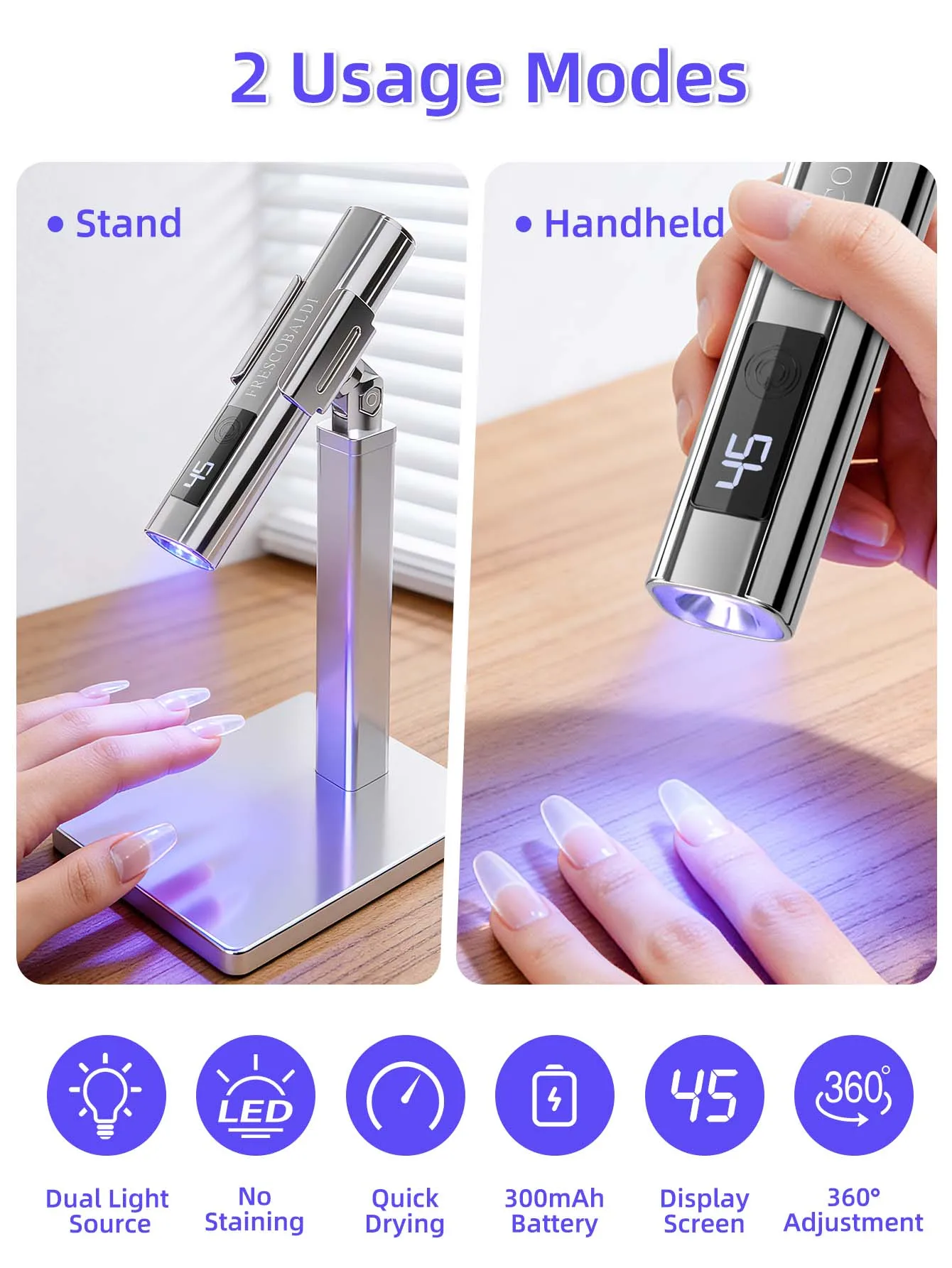 1Pc 미니 온스크린 디스플레이 젤 네일용 스탠드가 있는 휴대용 네일 아트 UV 램프, 휴대용 LED 네일 램프, USB 네일 건조기