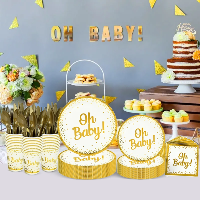 

10Pcs/Lot Oh Baby Disposable Tableware Paper Plates Napkin Cups Baby Shower Gender Reveal 1st Birthday Party Decoration Supplies