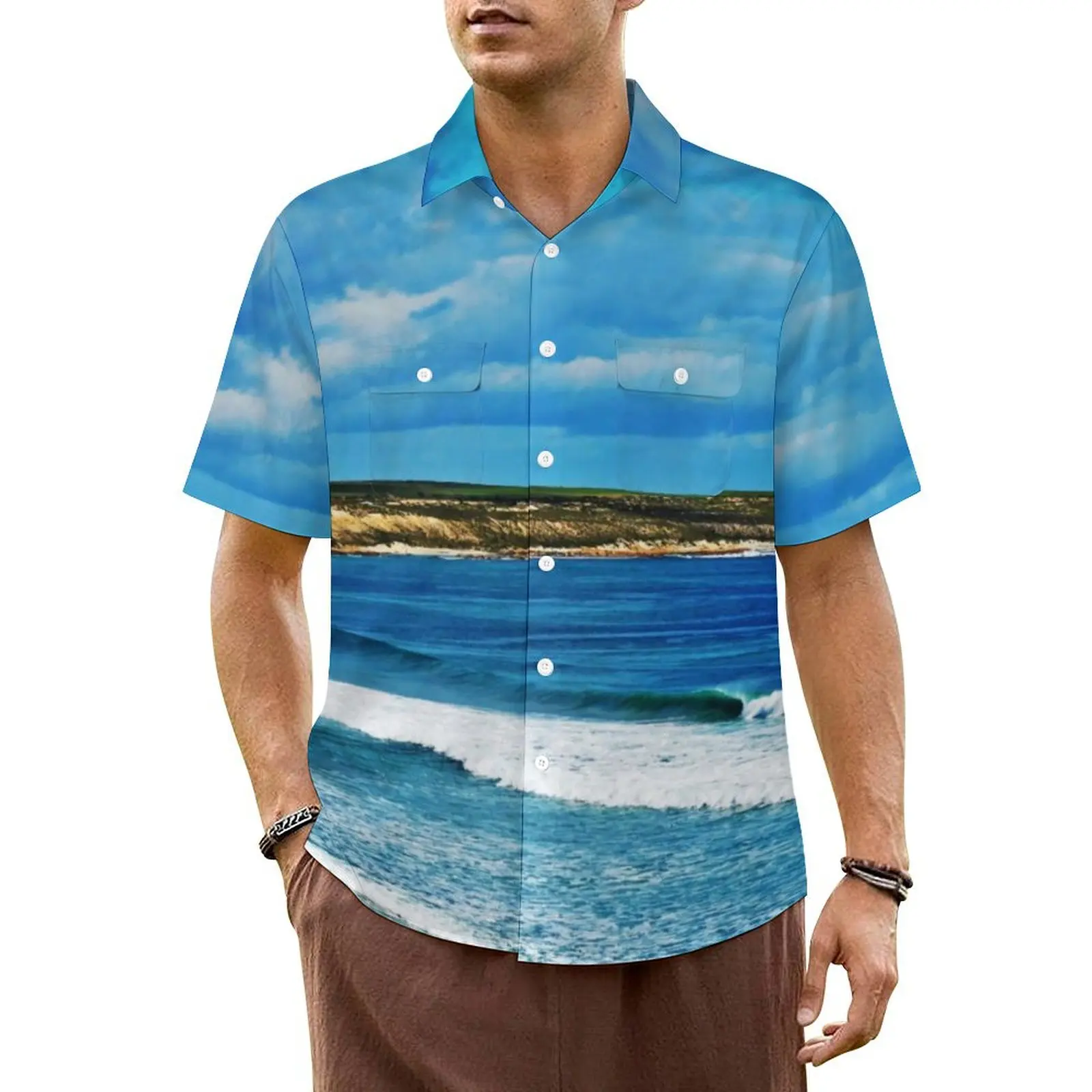 

Мужская Повседневная пляжная рубашка с коротким рукавом и графическим принтом