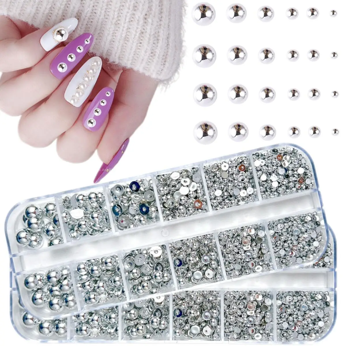 Multicolor 3D Pearl Nail Charms - Flat Bottom Art Decorations