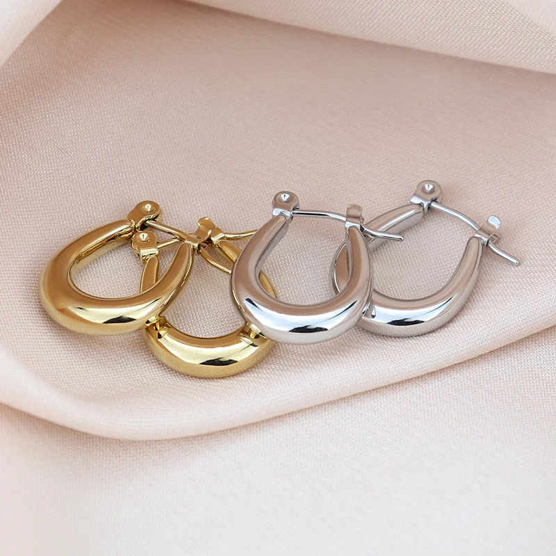 Simple Glossy U Shaped Hoop Earrings Stainless Steel Hypoallergenic Jewelry Elegant Vintage Style Delicate Female Earrings