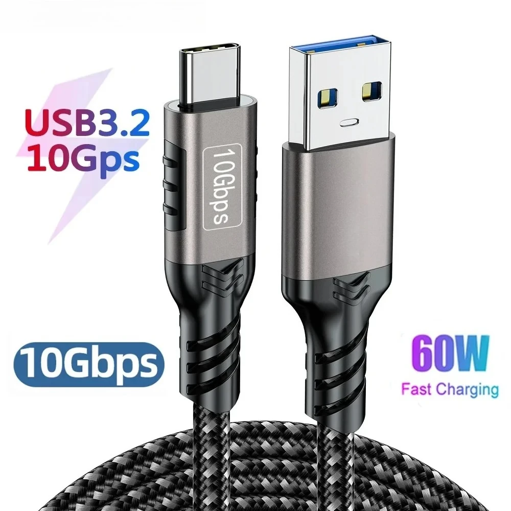 USB3.2 10Gbps USB A to USB C 3.2 Gen2 타입-C 케이블 데이터 전송 3A 60W QC 3.0 고속 충전 (아이폰, 맥북, SSD용)