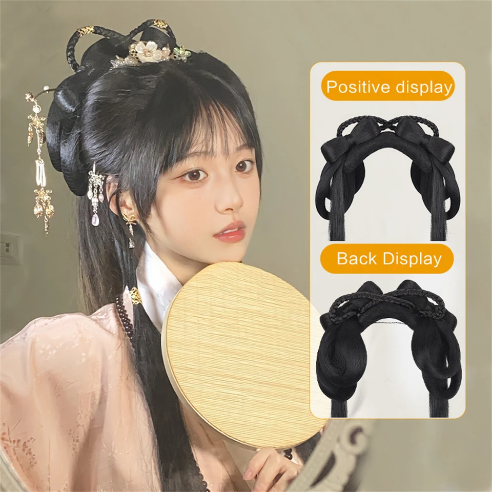 Aosi synthetische chinesische traditionelle Retro schwarze Haare Chignon gefälschte Hanfu Haar Brötchen Pad hohe alte Prinzessin TV Cosplay Perücke