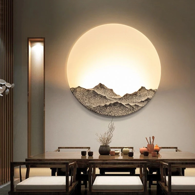 

Chinese bedroom bedside aisle stairwell wall lamps Round hotel room background wall tea room simple decor LED Wall light