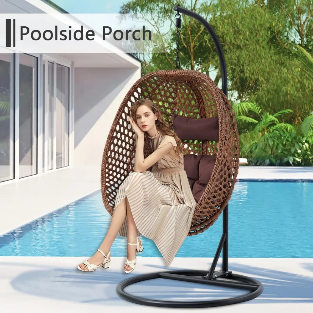 Hanging Egg Swing Chair with Stand, Aluminum Steel Frame, Removable Cushions for Indoor Outdoor Use. Patio Swing Egg Chair 3