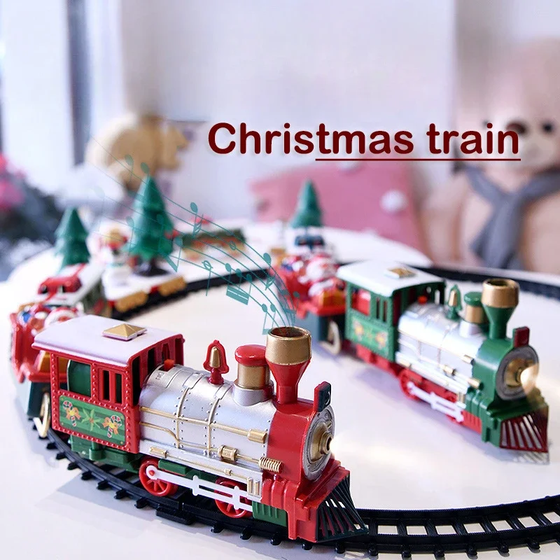 

Christmas Toy Car Children's Electric Track Classical Small Train Smoking Simulation Sound and Light Holiday Christmas Present