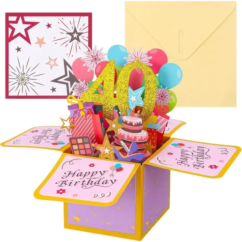Greeting Cards 18/30/40/50/60th Happy Birthday Card Funny Envelope 3D Pop Up Birthday Greeting Card Colorful Flower Greeting Card