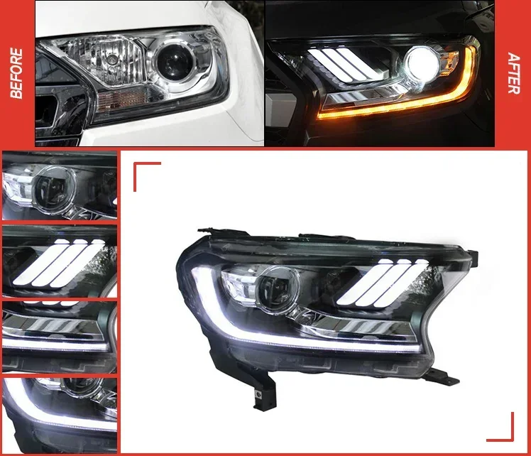 Car Styling for Ford Everest& Ranger Headlights-Turn Signal LED Headlight DRL Auto Accessories customcustom