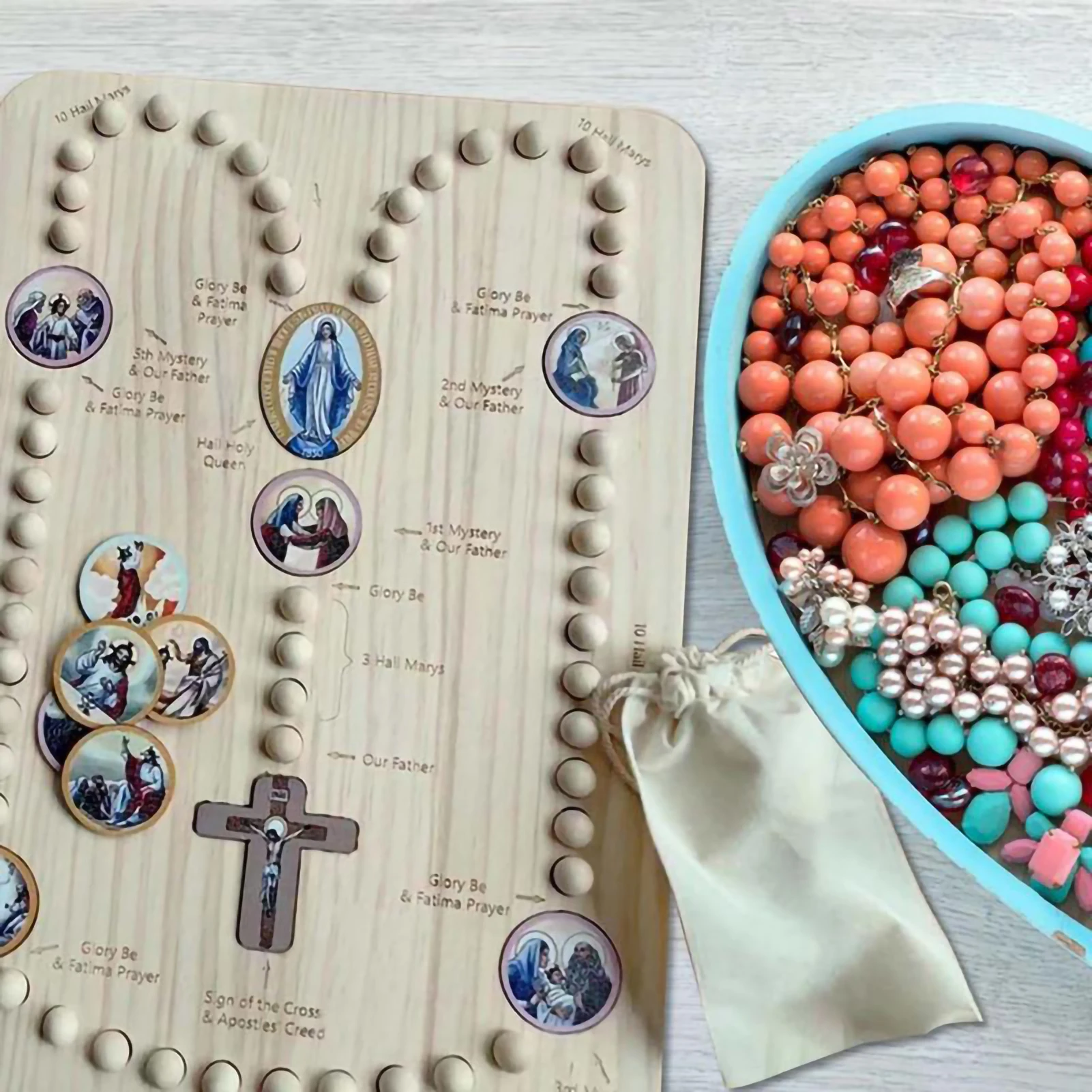 Wooden Rosary Board Montessori Inspired Board Family Prayer Rosary Boards Spiritual Portable Church Meditation Rosarys