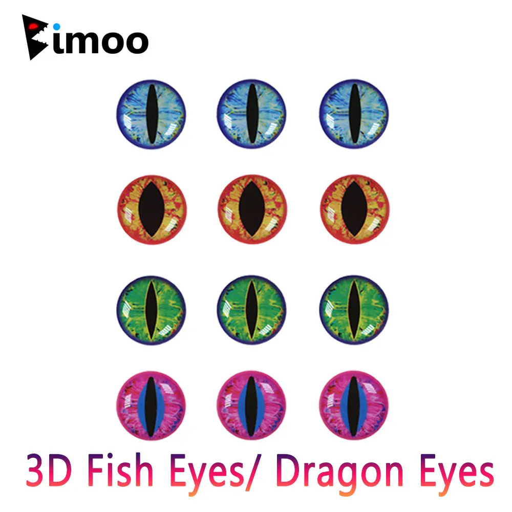 Bimoo 50pcs Holographic 3D Epoxy Fish Eyes Dragon Eyes For Tying Streamer Saltwater Fly Jig Baits Fishing Lure Making 3mm~12mm vampfly 2 sheet 366pcs 3mm 6mm 3d 4d fish eyes epoxy streamer fly tying material jig lure eyes diy baitfish fishing lures