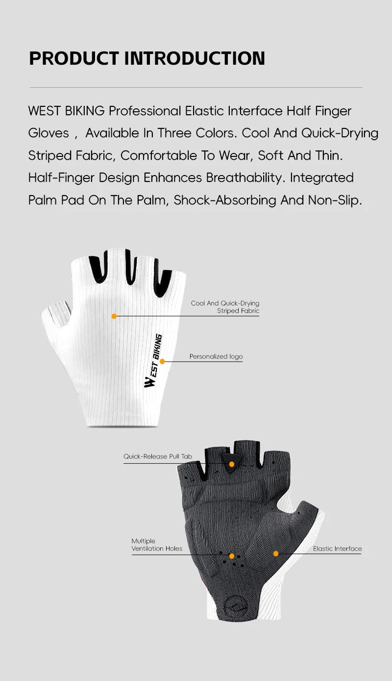 WEST BIKING Fahrradhandschuhe ELASTIC INTERFACE TEAM PALM 80 KG/m³ Polsterung Radfahrhandschuhe Unisex Rutschfeste Halbfinger-Fahrradhandschuhe – Detail 20