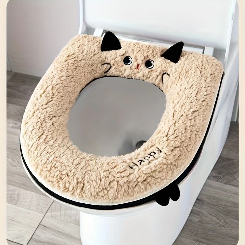 Cute Cat-Themed Toilet Seat Cover - Zipper Design, Universal Fit for Standard Toilets, Soft & Durable, Ideal for Home Use