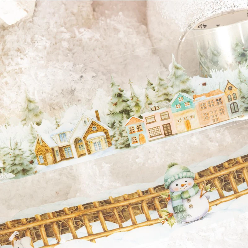 200cm/roll PET Tape Snowy Mountains in Winter Forest Landscaping for Hand Account background collage material DIY Decoration 4