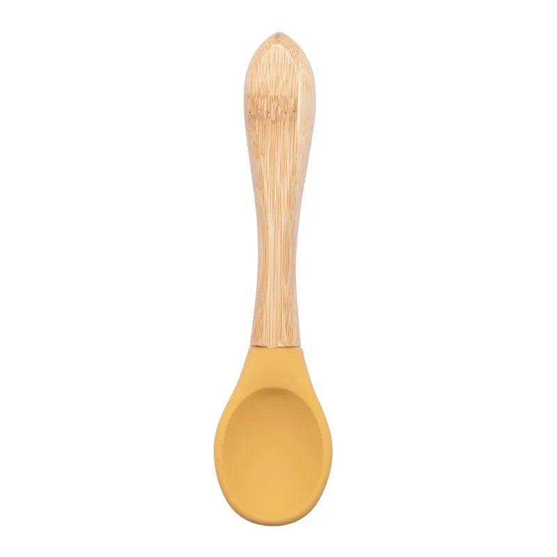 Organic Soft-Tip Silicone Baby Feeding Spoon with Wooden Handle - BPA Free, Ideal