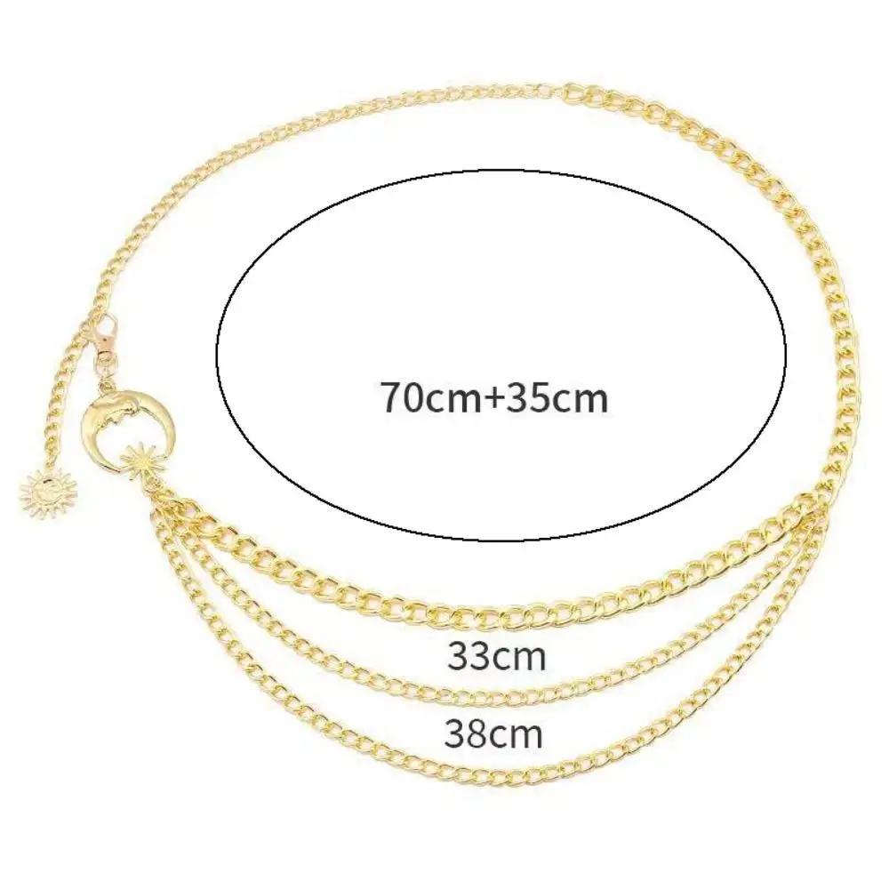 Fashion Vintage Punk Waist Chain Gold Silver Metal Womans Chain Belt Hip Hop Sun Moon Star Waistbands