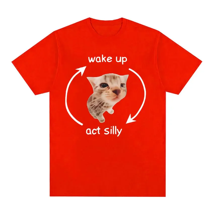 Wake Up Act Silly Meme Graphic T Shirt Funny Cute Cat Print Short Sleeve T-shirt Women Casual Oversized T Shirts 3