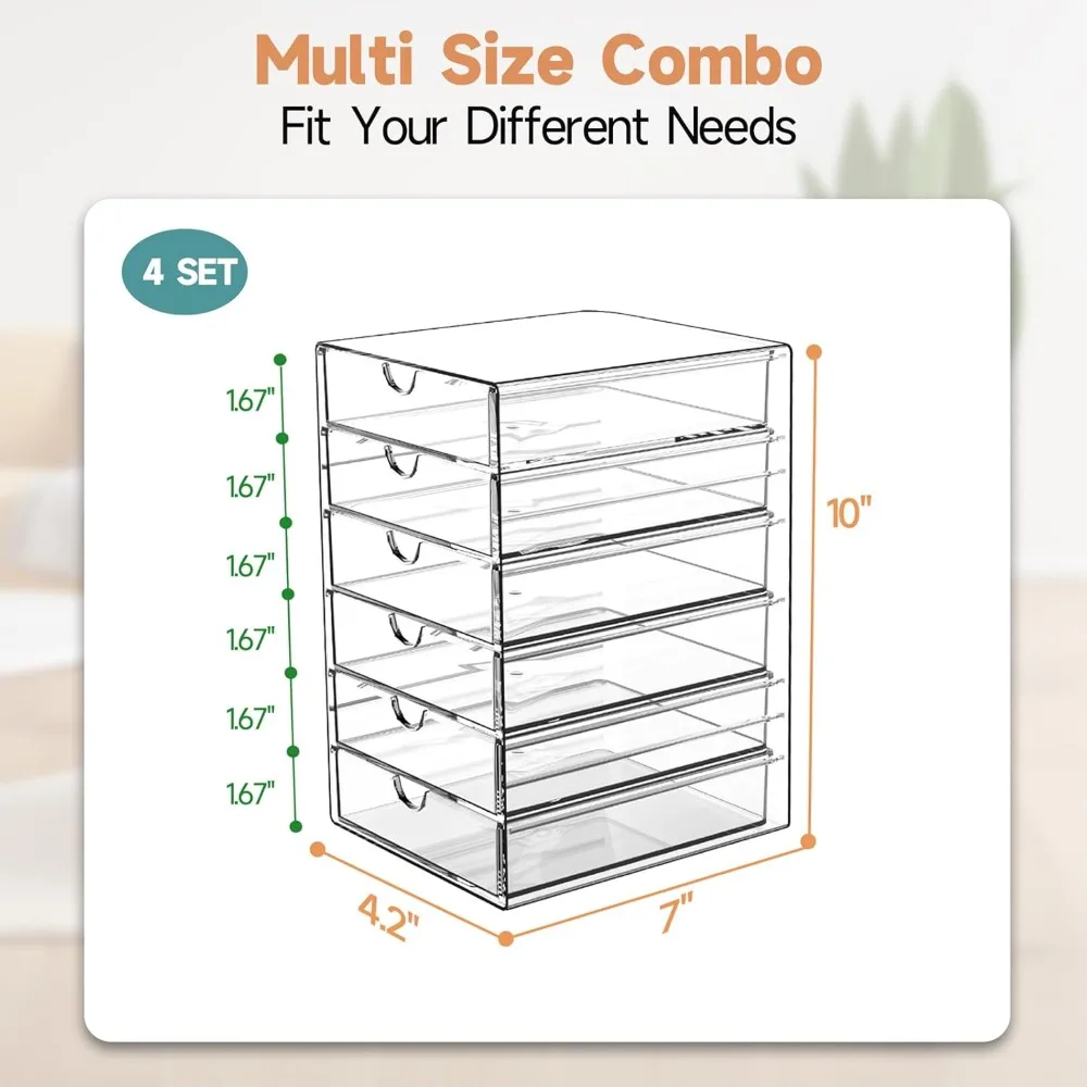 Makeup Drawer Storage Organizer with 24 Drawers, 4 Set Acrylic Office Desk Organization and Storage 2