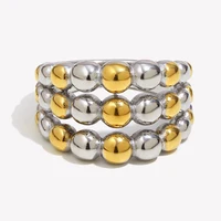 E.B.belle Stainless Steel Beading Ring Gold Plated Tarnish Free Minimalist Pattern Hypoallergenic Waterproof Women's Jewelry