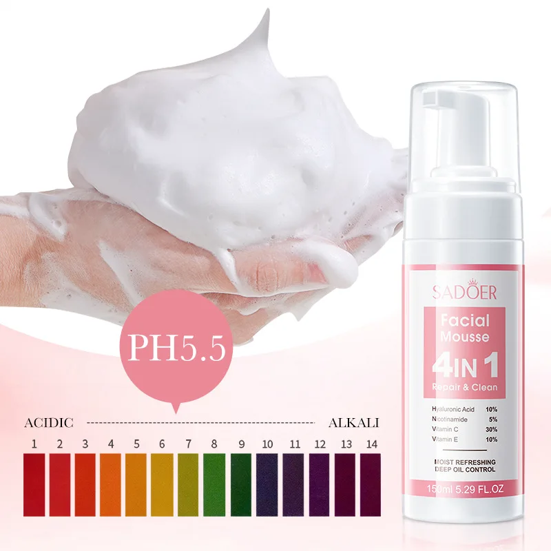 SADOER 4 in 1 Facial Mousse Face Wash Foam Facial Cleanser Moisturizing Brightening Hydrating Face Cleansing Skin Care Products 4
