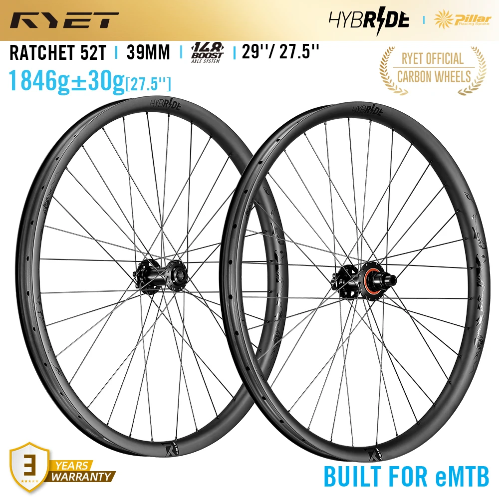 Ryet Carbon MTB Wheelsets Hybride 29 27.5 eMTB Boost Mullet e-Mountain 148mm 32H 39mm Ratchet E-bike Wheels Cycling Rims Parts