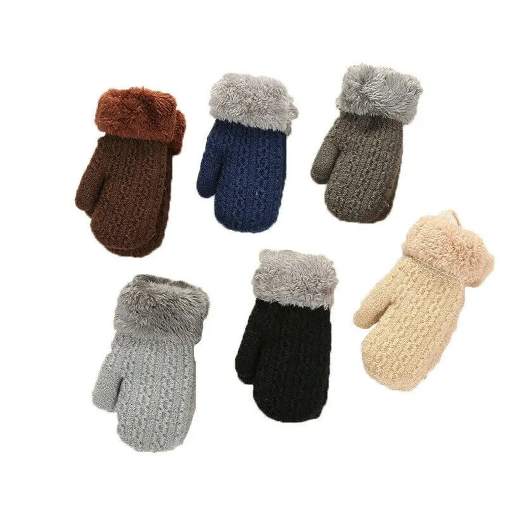 Faux Fur Hanging Neck Baby Gloves Knitted Mittens 1-4 Years For winter gloves baby mittens