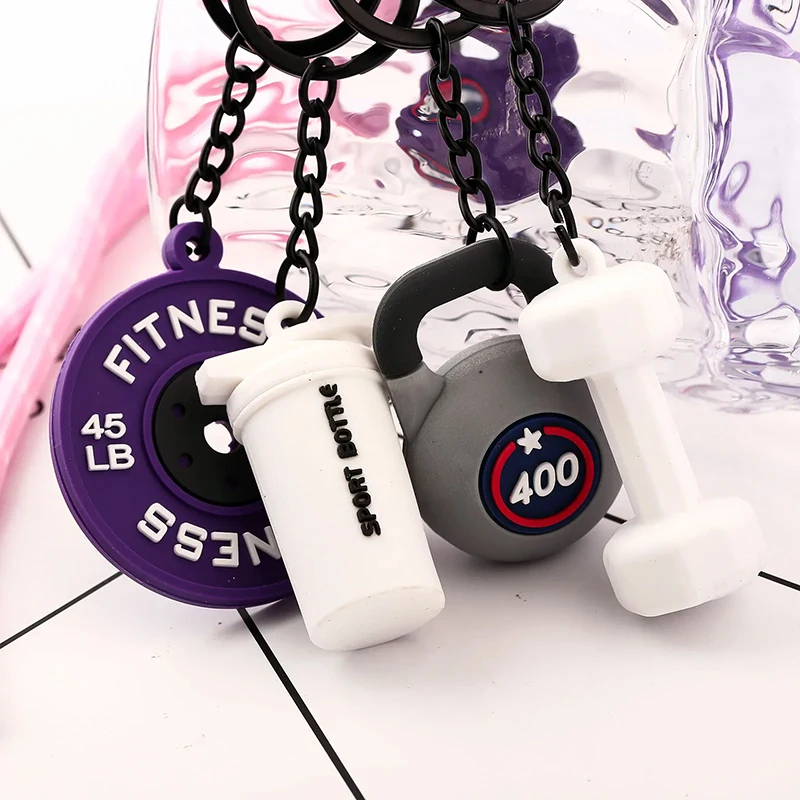 Mini Barbell Plates Key Chain with D-shaped Buckle Kettlebells Simulation Dumbbells Keyring Water Cups Creative