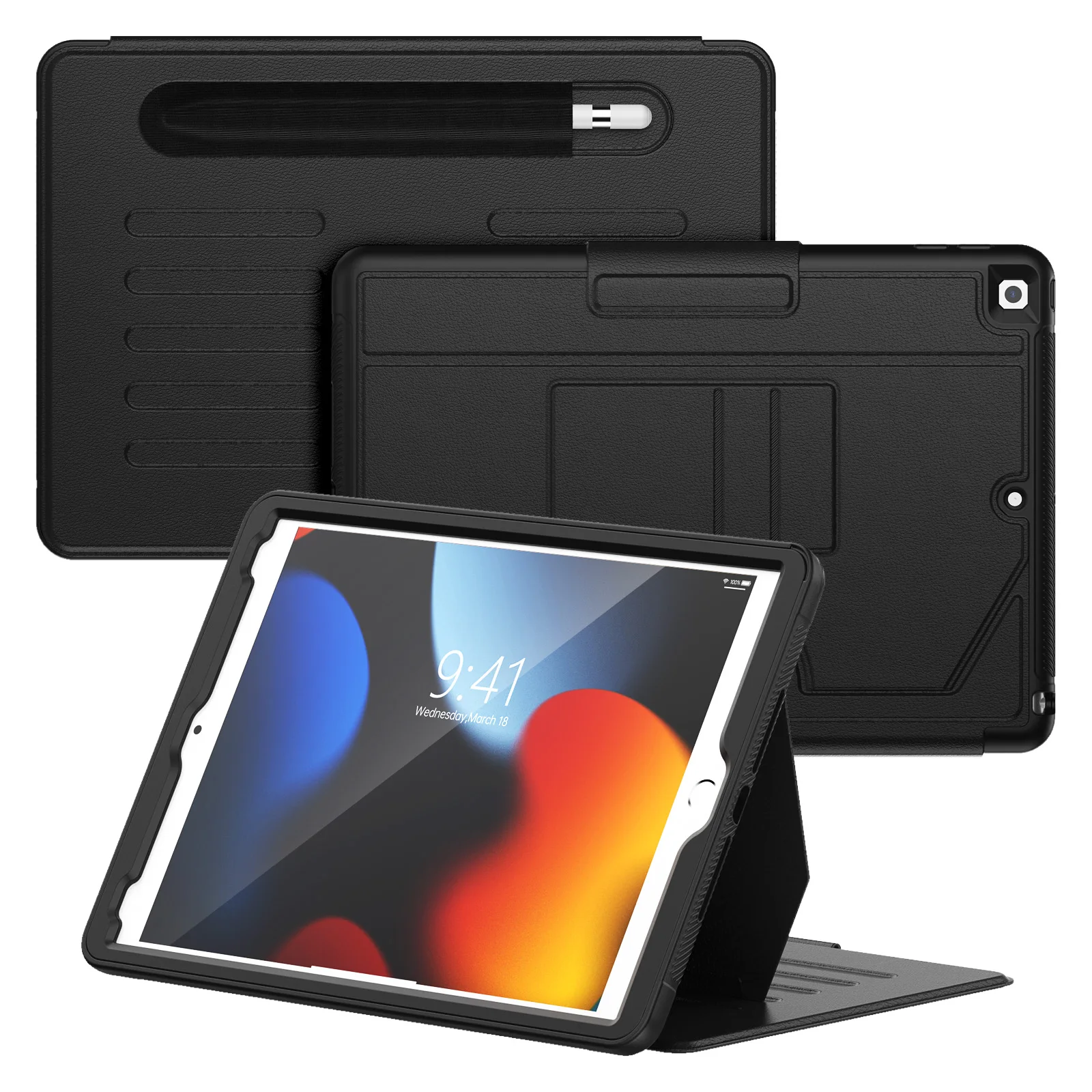 Premium Leather Folio Case with Card and Pen Slots - Multi-Angle Stand & Full Protection